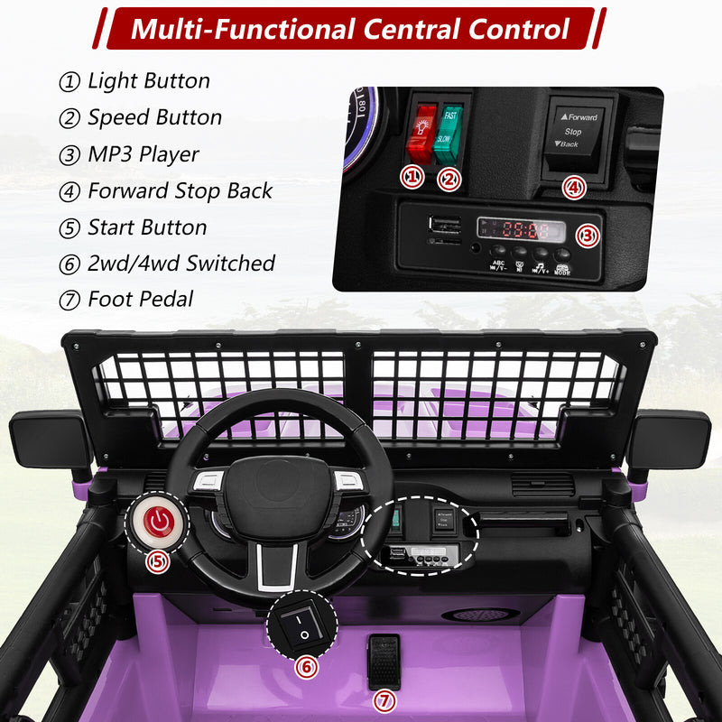 24V Kids Electric Ride-On Truck with Switchable 4WD/2WD and 2 Seater