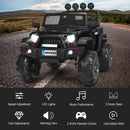 12V Black Kids Ride-On Truck with RC Control, Spring Suspension, LED Lights, and Music Trunk