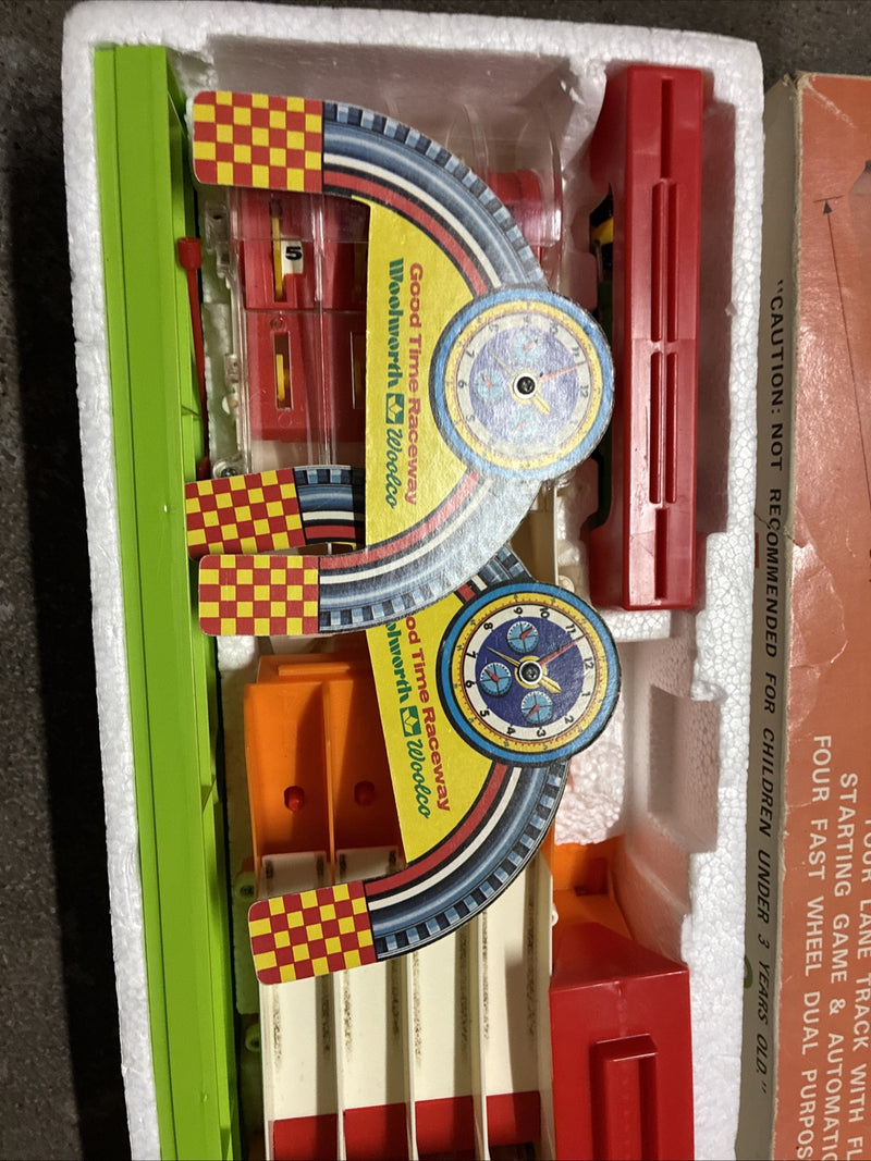 Vintage 4-Lane Speedway Racing Set with Original Box, Used Condition