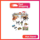 DuDuMo Horse Stable Adventure Set with 3 Horses for Kids