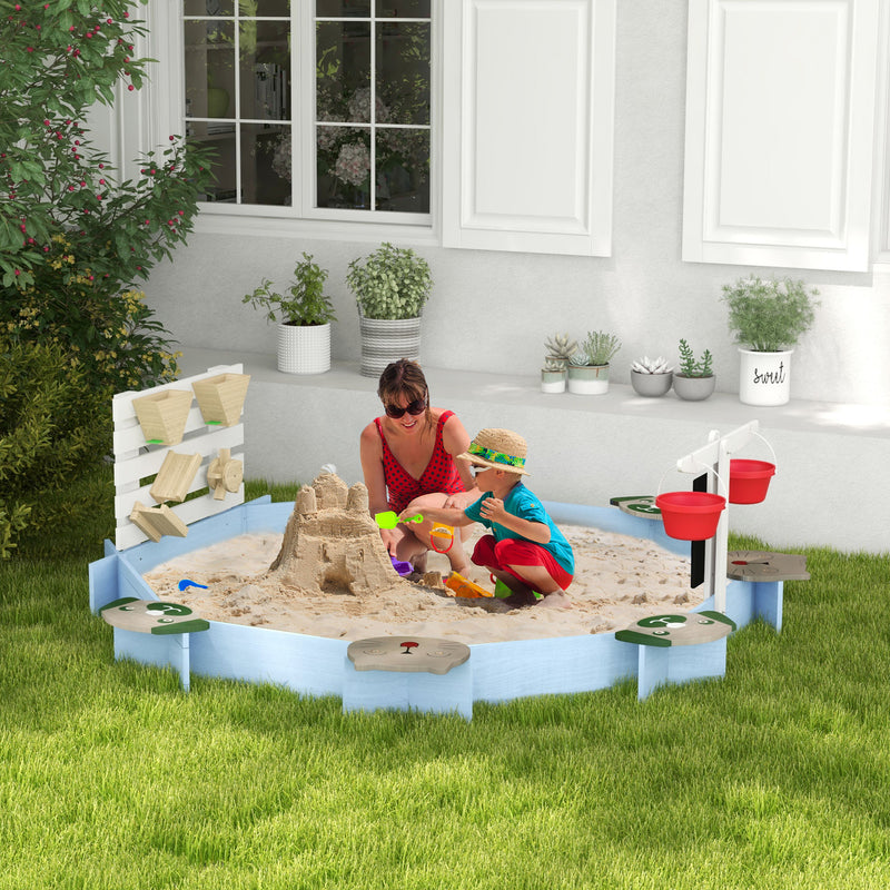 Wooden Sandbox for Ages 3-7, 85"x85"x25", Blue