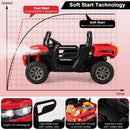 12V Electric Dump Truck with Functional Dump Bed, Safety Belt, and Secure Locking Doors in Red