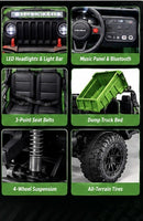 Hikiddo JC222 Green 24V Electric Dump Truck for Kids - 2-Seater with Remote Control