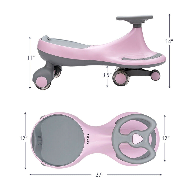 Wiggle Car Ride-On Toy with Flashing Wheels for Toddlers and Kids Pink