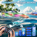 DEERC 13-Inch RC Boat Set for Kids with 4 Batteries and LED Lights