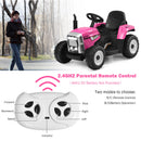 Honeyjoy 12V Pink Ride-On Tractor with Trailer, Remote Control, and Lights