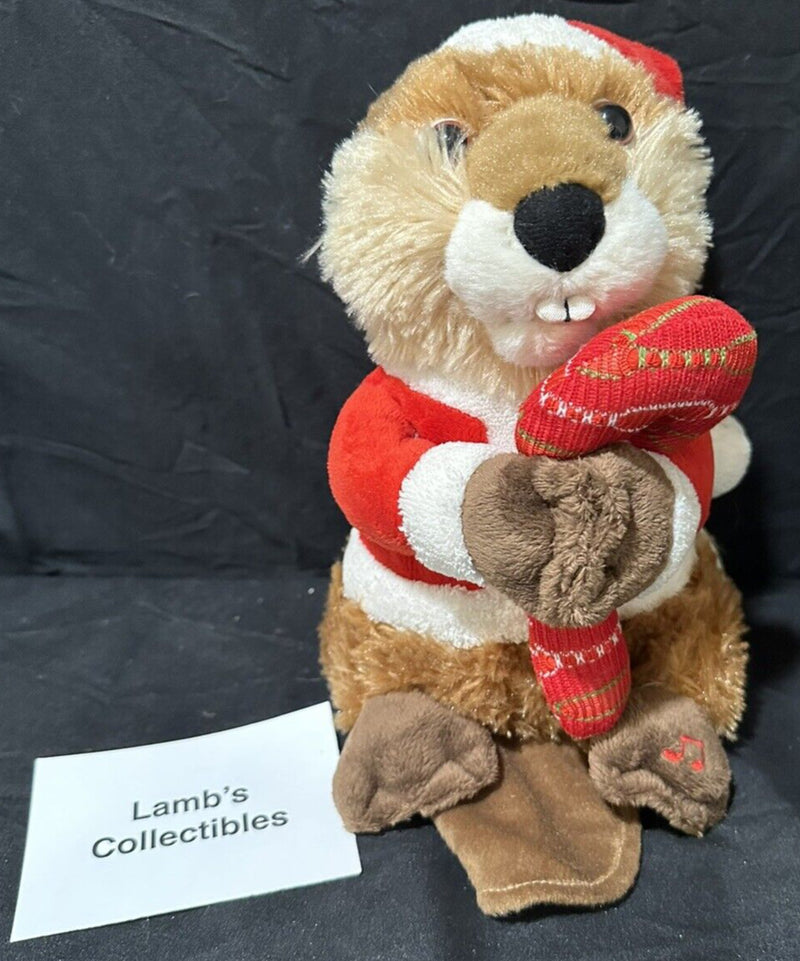 Holiday Animated Singing Beaver Christmas Deluxe Figurine