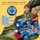 Blue 12V Electric 2-Seater Train with Carriage, Music, Lights, and Dual Speed