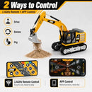 1/64 Scale Remote Control Excavator with Lights, Sounds, and App Features