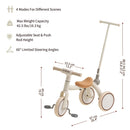Kidpop KPA3007E Versatile 4-in-1 Tricycle with Push Handle for Toddlers Aged 1-4 in White