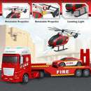 Racing Car and Helicopter Fire Truck Playset for Toddlers