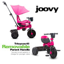 Joovy Tricycoo 4.1 Pink Tricycle for Kids with Parent Handle, Safety Harness, and Canopy