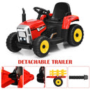 Honeyjoy 12V Red Kids Ride-On Tractor with Trailer, Remote Control, and Lights