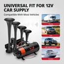 Powerful 12V Inline 4 Trumpet Air Horn Kit with 3L Tank