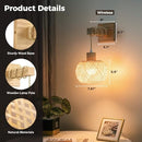 Set of 2 Boho Battery-Operated Wall Sconces with Wood and Bamboo Design