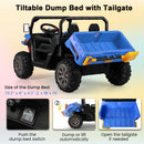 12V Electric Blue UTV Dump Truck for Two with Remote Control and Dump Bed