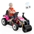 Pink 12V Electric Ride-On Road Roller Tractor with Remote, Music, and LED Lights