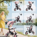 Versatile Pink Tricycle for Kids Aged 1-5 with Adjustable Push Handle