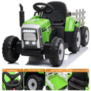 12V Green Electric Tractor and Trailer for Kids with Remote Control Ride-On Toy