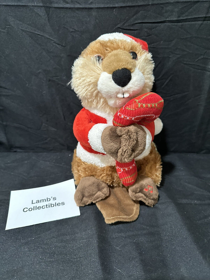Holiday Animated Singing Beaver Christmas Deluxe Figurine