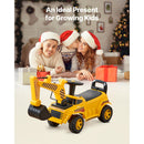 Kids' Yellow Excavator Digger Car with Music and Helmet, 55 lbs Capacity