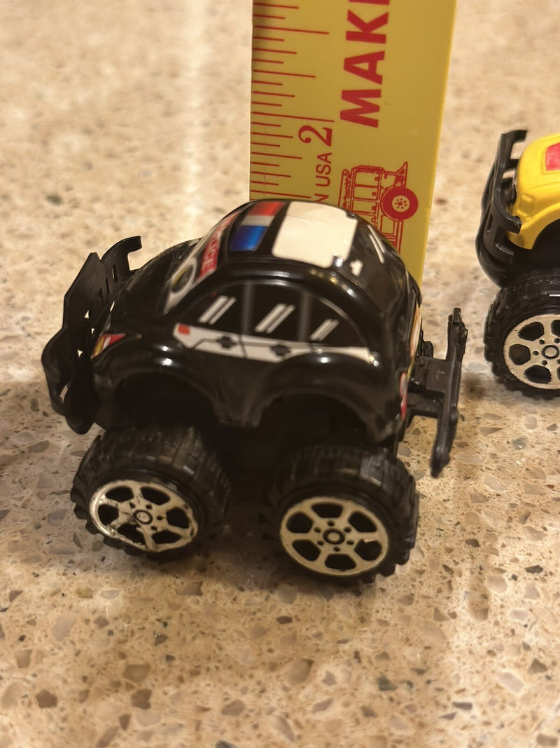 Set of 2 Micro Pull-Back Cars 2-Inch – Yellow SUV Racer & Black Police Car
