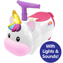 Kiddieland Unicorn Ride-On with Lights & Sounds - White-Pink-Rainbow