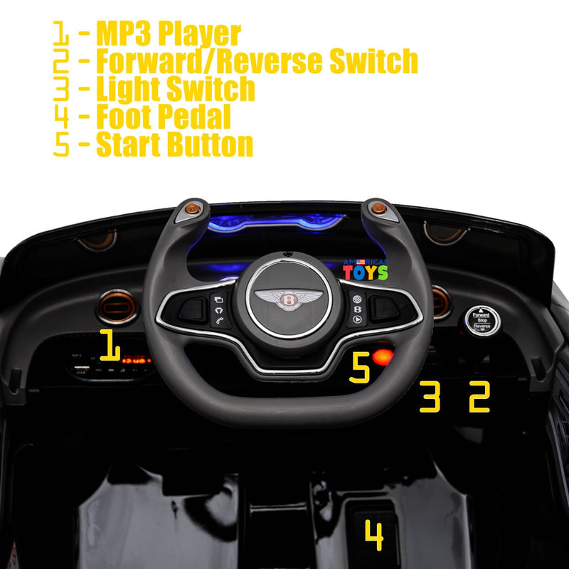 12V Licensed Bentley Ride-On Car for Kids with Remote Control, MP3, and Radio in Multiple Colors