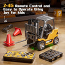 1/64 Scale Mini RC Yellow Forklift Toy with Dual Lift Fork and Hook功能