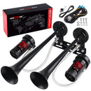 12V Dual Trumpet Metal Train Horn Kit for Trucks with Dual Air Compressors