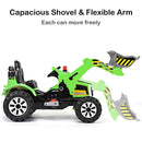 12V Battery Operated Green Ride-On Excavator Truck with Front Loader Digger