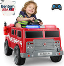 12V Electric Fire Truck Ride-On Car for Kids, Battery Operated Toddler Vehicle