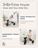 KRIDDO TC011 Convertible Toddler Tricycle with Push Handle for Ages 18 Months to 5 Years
