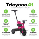 Joovy Tricycoo 4.1 Pink Tricycle for Kids with Parent Handle, Safety Harness, and Canopy