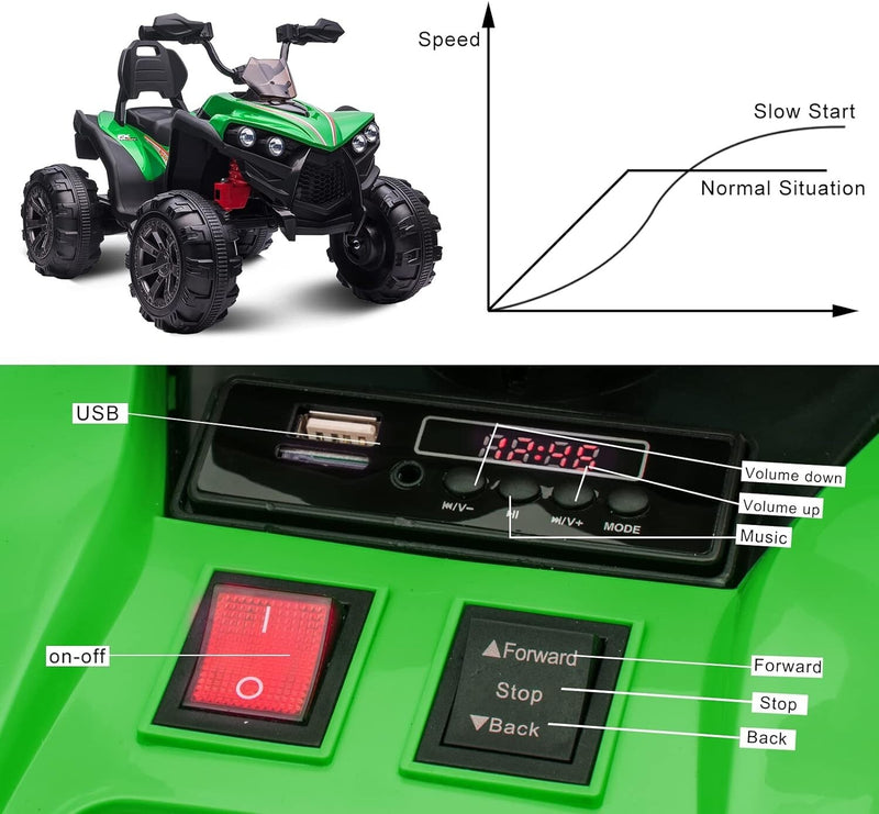 12V Electric Kids Ride-On Off-Road ATV Quad Car with 2 Speeds Green