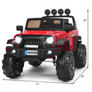 12V Red Kids Ride-On Truck with LED Lights, Music, and Spring Suspension