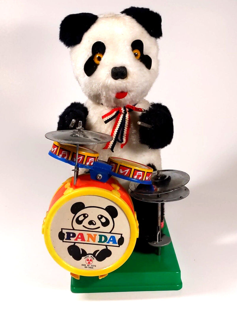 Vintage Battery Operated Panda Bear Drummer Toy with AI Features
