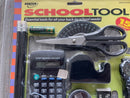 Retro School Essentials: Digital Watch, Calculator, Ruler, Scissors, and Pencil Sharpener Collection