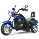 Blue 3-Wheel Chopper Motorcycle Trike for Kids with Headlight and Horn
