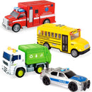 JOYIN Rescue Vehicle Playset - Fire Truck, Ambulance, Police Car, Helicopter