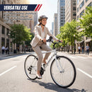Adult 700C Hybrid Bicycle Featuring 18-Speed Shimano Gear System and Phone Mount-Whi