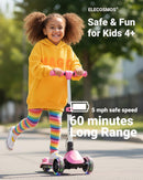 ELECOSMOS Kids Electric Scooter for Ages 5-8 with 3 Wide Light-Up Wheels