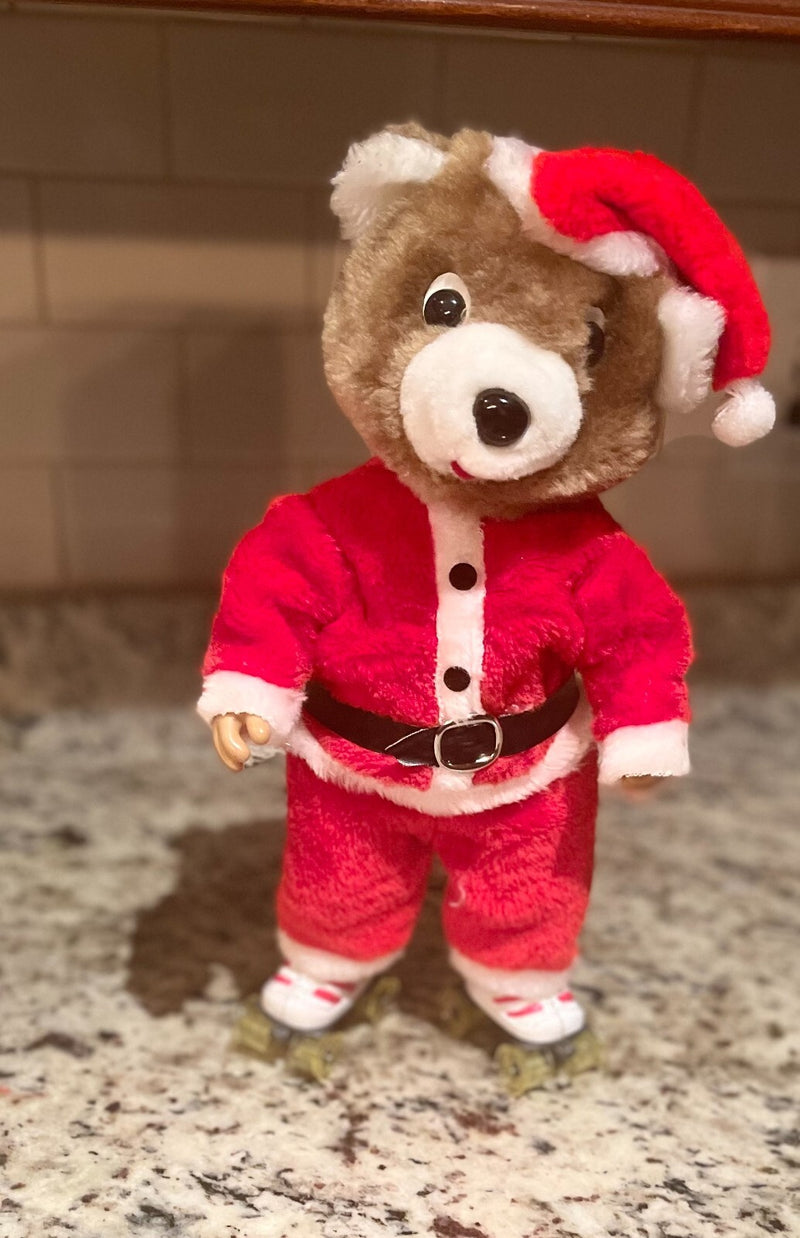 Vintage Musical Skating Santa Bear Christmas Decoration with Working Roller Features