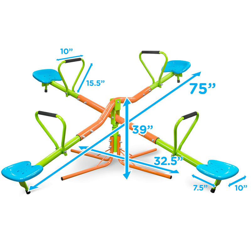 Outdoor Kids Playground Seesaw with Four Seats and 360-Degree Rotating Sturdy Design