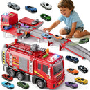 Fire Truck Playset with Collapsible Race Track & 12 Diecast Vehicles for Children
