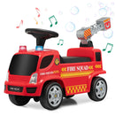 Fire Truck Ride-On Push Car with Music and Bubble Maker for Kids