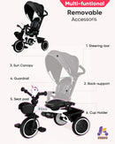 KRIDDO TC008 7-in-1 Push Tricycle with Parental Steering Handle for Ages 1.5 to 5 Years
