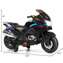 12V Electric Kids Motorcycle with Training Wheels and Light - Black