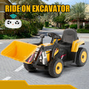 12V Electric Ride-On Excavator with Bluetooth Music, Lights, and Remote Control in Yellow