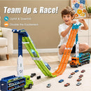 Orange Foldable 2-Layer Race Track with 6 Metal Cars and Truck Toy